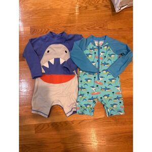 Caden Lane & Hanna Andersson Boys Shark Rash Guard Swimsuit Bundle 3T Blue 2pc